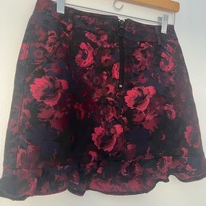 Size 4 Red Floral Skirt with Peplum detail